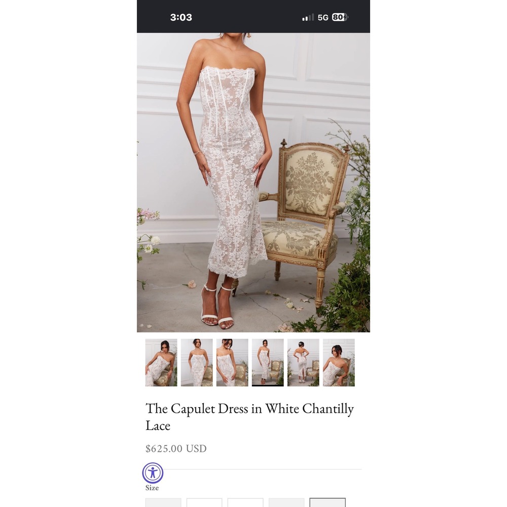 V. Chapman Capulet Midi Dress White Chantilly Lace Corset Bridal Wedding Size 6 - Picture 10 of 11